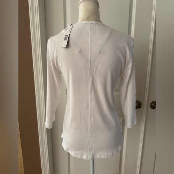 Elie Tahari Pima Cotton Women's White 3/4 Sleeve Top. Size L. MSRP $85 - Picture 7 of 12